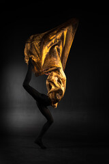 ballerina with golden fabric on a black background © Maestro7