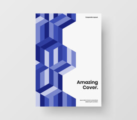 Premium catalog cover vector design template. Bright geometric hexagons company identity illustration.