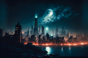 Fototapeta na wymiar Night view on a futuristic city