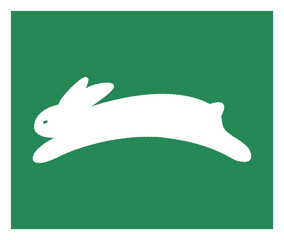 Rabbit silhouette. Bold hand drawn vector shape of a jumping rabbit. Cute card  - 561653591
