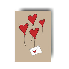 Vector illustration. Greeting card for Valentine's Day. Colorful background in cartoon style, consisting of hand-drawn symbols of February 14th. The concept of love, falling in love, passion.
