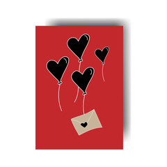 Vector illustration. Greeting card for Valentine's Day. Colorful background in cartoon style, consisting of hand-drawn symbols of February 14th. The concept of love, falling in love, passion.