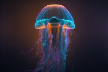 Neon psychic wave jellyfish animal created with generative ai technology