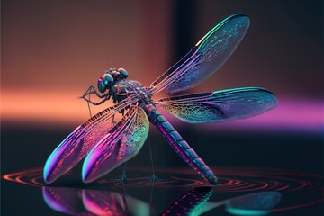 Neon psychic wave dragon fly animal created with generative ai technology