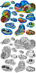 cartoon scene with coral reef animals underwater illustration