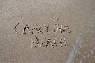 Carolina Beach written in the sand © Lynda