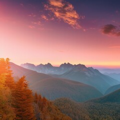 Fototapeta na wymiar Beautiful view of colorful sunrise in mountains. Background. Generative A