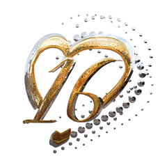 3D ILLUSTRATION,TEXT EFFECT GOLD AND SILVER 16 YEAR ANNIVERSARY DATE