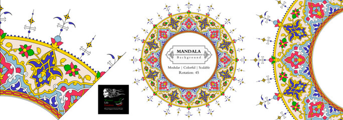 Mandala frame persian iranian arabic turkish islamic hindi indian tibetan traditional colorful vector modular pattern texture vintage ornate retro elegant ornamental borders frames floral ornament 05 © Siraa