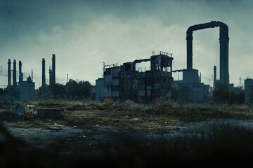 Fototapeta na wymiar A 3D illustration of an abandoned industrial city, Generative AI