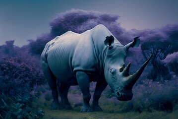 Obraz premium Rhino in the nature, Rhino, Safari, Generative AI