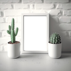 Frame mockup in interior. Cozy interior with empty poster frame. Mock up frame in home interior background, 3d render, mockup will help you create the perfect showcase for your art. Generative AI