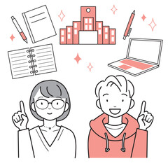 大学生活を想像する　笑顔の若い男女