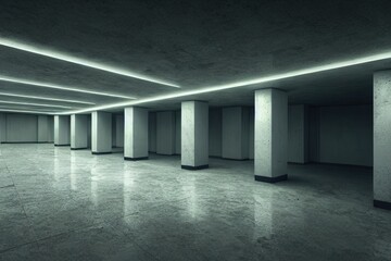 A Sci-Fi themed showroom located in an underground basement, Generative AI