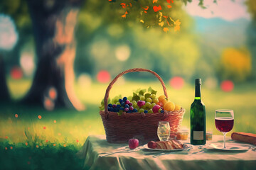 Summer romantic picnic. Generative AI