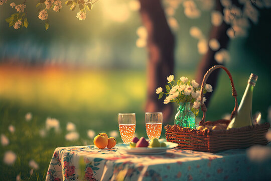 Summer romantic picnic. Generative AI