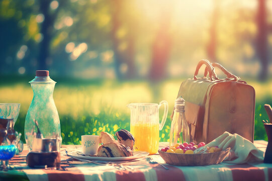 Spring romantic picnic. Generative AI
