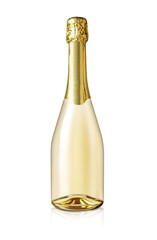 Yellow bottle of champagne isolated on a transparent background
