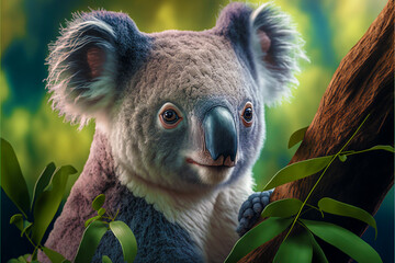 Koala bear in a tree. Close up. 