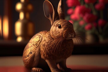 Lunar Chinese New Year Celebration Rabbit Firecrackers Lanterns Dragon Dance Background Image