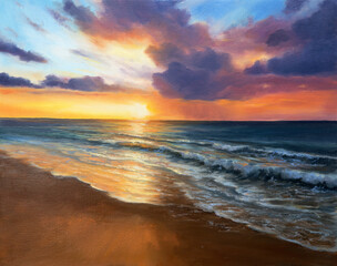 Naklejka na ściany i meble Golden sunrise on the beach