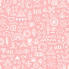 Vector seamless pattern with cute indians doodles. Hand drawn design for wallpaper, wrapping, stationery, textile.