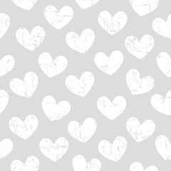 Vector seamless pattern with textured hearts. Cute design for fabric, wrapping, wallpaper for Valentine's Day.