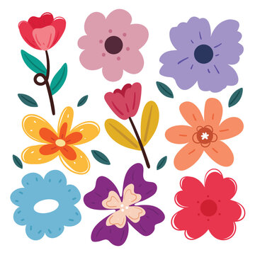 hand drawing cartoon cute flower sticker set