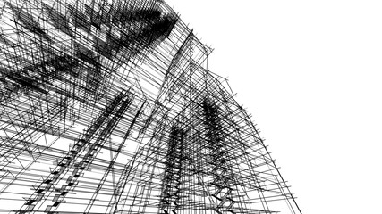 Linear architectural drawing vector illustration