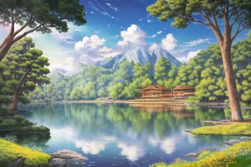 Obraz premium Lake in the forest created with Generative AI
