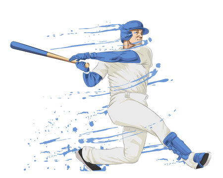 A baseball player hits the ball with a bat. A baseball player in action
