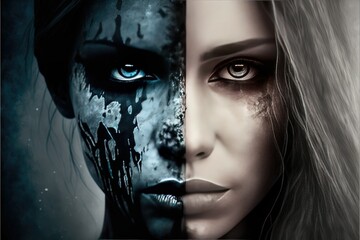 Duality In the Form of Dark and Light, AI Generated Image of a Dark and Light Aspect of A Personality,  Gemini Dualism