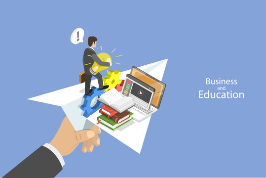 3D Isometric Flat Vector Conceptual Illustration of Educational Achievement, Way to Knowledge