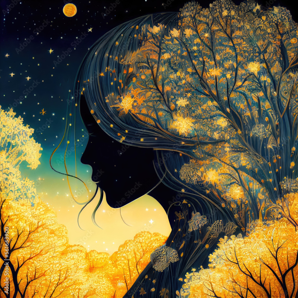Wall mural dreamy girl silhouette in the night - by generative ai - Wall murals