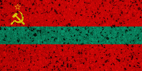 Flag of Pridnestrovian Moldavian Republic on a textured background. Concept collage.