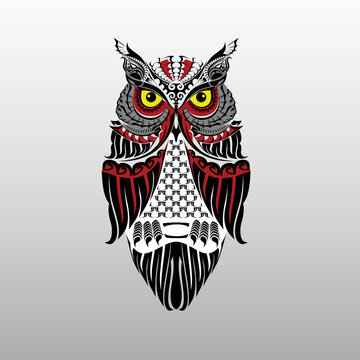 Vector illustration owl tribal Polynesia - Indian decorative Dream Catcher owl in graphic style 