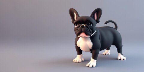 French Bulldog standing in 3D render style, Generative AI