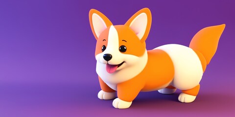 Corgi puppy standing in 3D render style, Generative AI