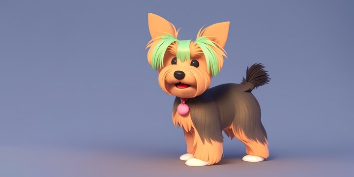 Yorkshire Terrier standing in 3D render style, Generative AI