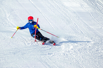 Fototapeta na wymiar People are having fun in downhill skiing and snowboarding