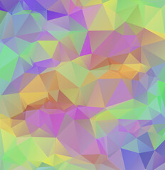 Multicolor mosaic backdrop. Geometric low polygonal background. Design element for book covers, presentations layouts, title backgrounds. Vector clip art.