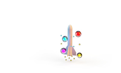 The rocket flies up. There are glowing balls around. 3d render on the theme of space, cosmonautics, technology, the Internet. Modern minimal style. Transparent background.