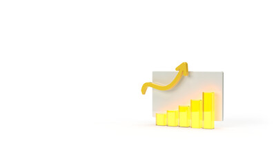 Graph and up arrow. 3d render on the topic of business, work, analytics, statistics, sales and income. Modern minimal style. Transparent background.