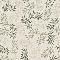 Fototapeta na wymiar Leaves and branches repeat pattern. Floral pattern design. Botanical tile. Good for prints, wrappings, textiles and fabrics.