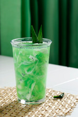 Es Kuwut. Traditional Balinese Fruit Fresh Drink, Shredded Melon and Young Coconut with Basil Seed. Selected Focus
