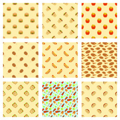 icon bundle of cute flat design pattern fast food burrito burger burrito france fries fried chicken hot dog pizza sandwich taco soft drink and cola