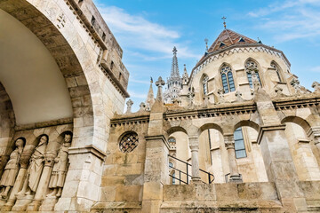Scenic sunset view of Fisherman Bastion fortress in Budapest