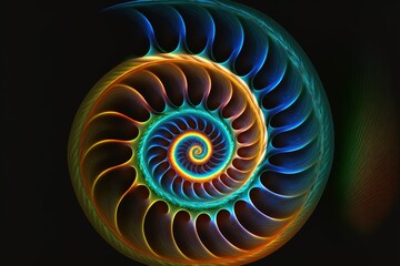 fibonacci spiral, paradox, depth, angle, luminous created with generative ai technology