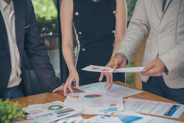 Business strategy team report chart, graph, infographic data analyze financial report plan. Hands team partner planning marketing finance statistics sale report with excel spreadsheet accountting