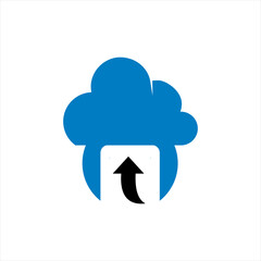 Unique cloud illustration vector logo design with upload symbol.